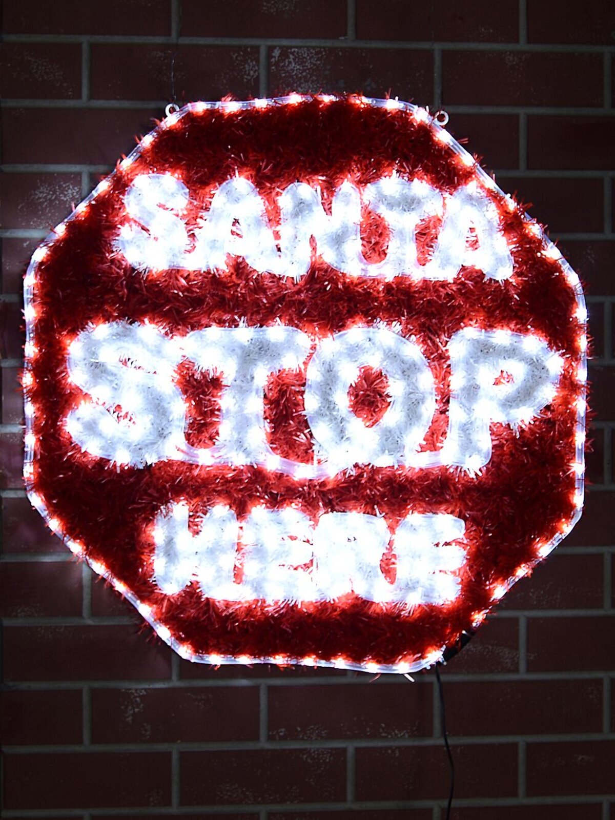 76cm Dynamic Santa Stop Here Red Tinsel Outdoor LED Christmas Light Display — image 2