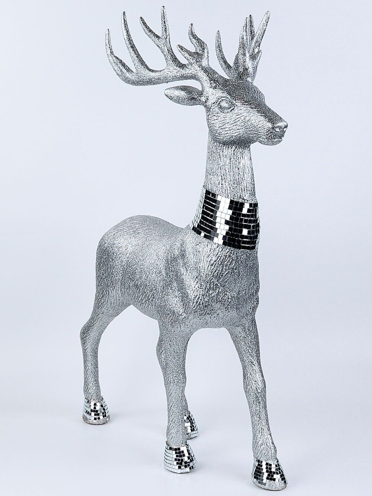 76cm Large Silver Glitter & Mirror Tile Accented Reindeer Ornament — image 3