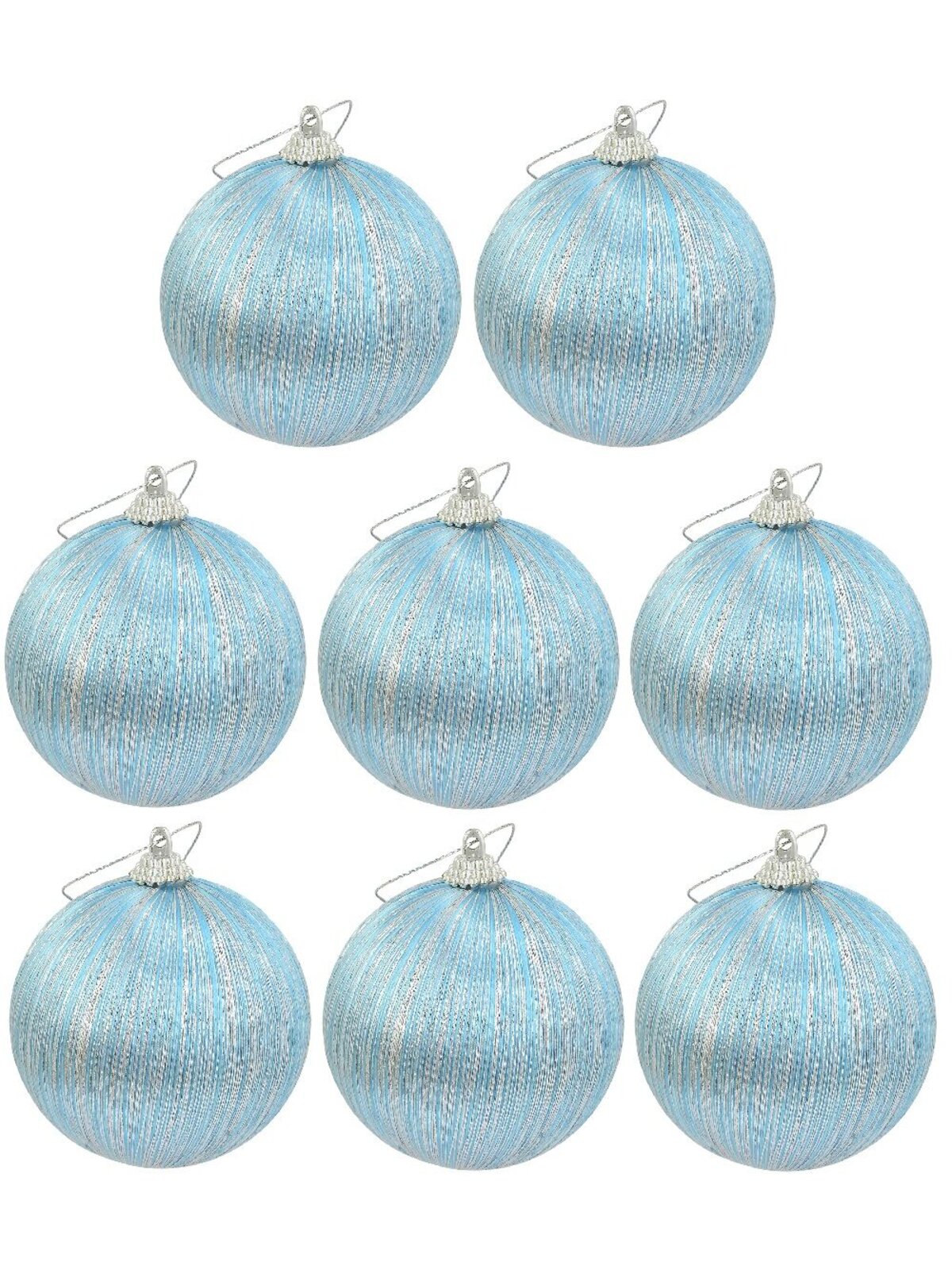 8x 75mm Spectacular Silver Silk Thread Blue Christmas Baubles — image 2