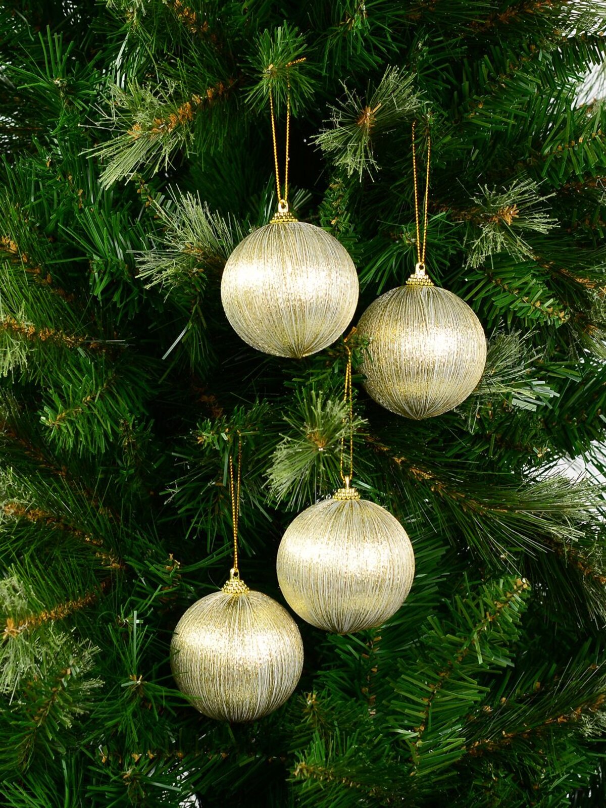 8x Opulent Champagne & Gold Statement Metallic Thread Baubles | 75mm — image 2