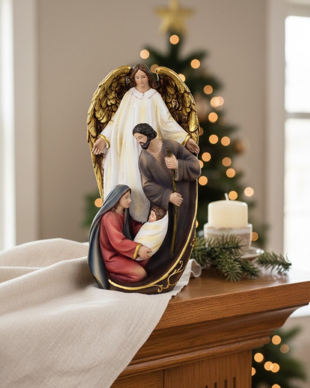 Angel Of Nativity & Holy Family Embossed Resin Ornament | 19cm — image 3