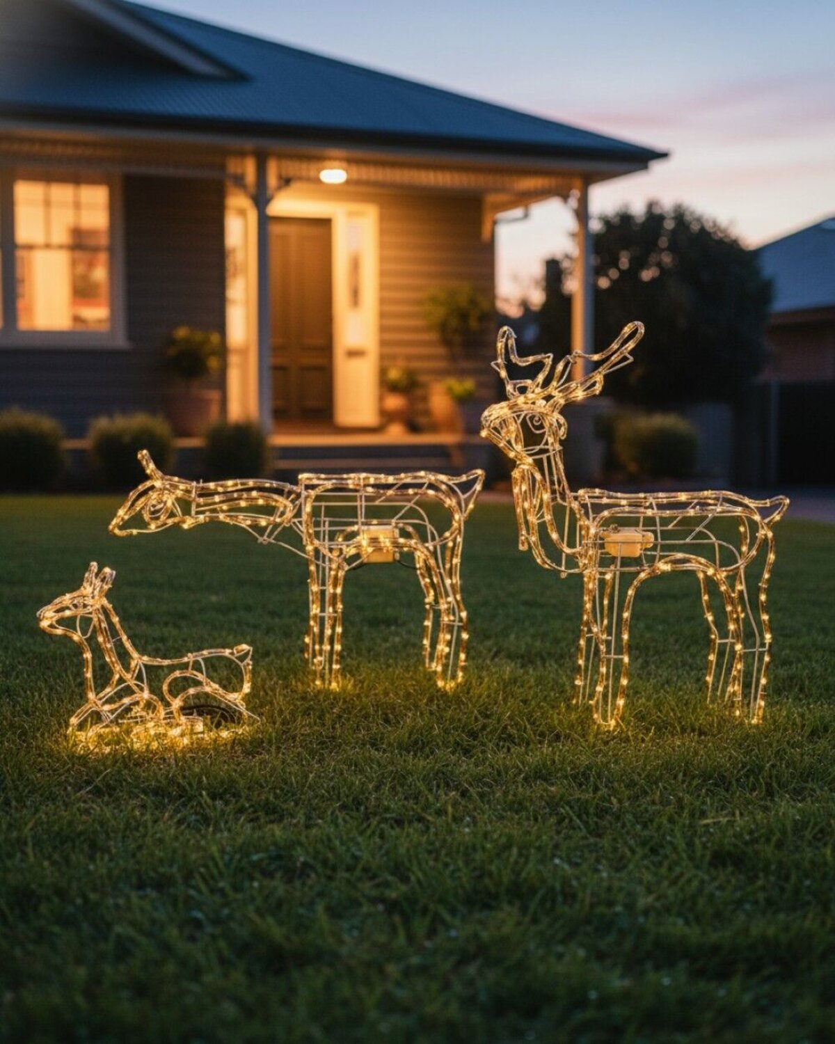Animated 3D Reindeer Family Of 3 Neutral White LED Rope Light Display — image 2