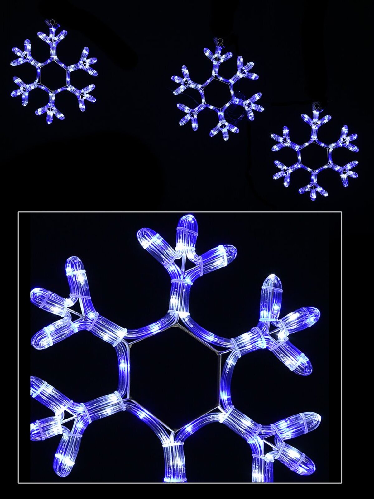 Blue & Cool White LED Branched Star Snowflakes Rope Light Silhouette - 2.5m — image 2