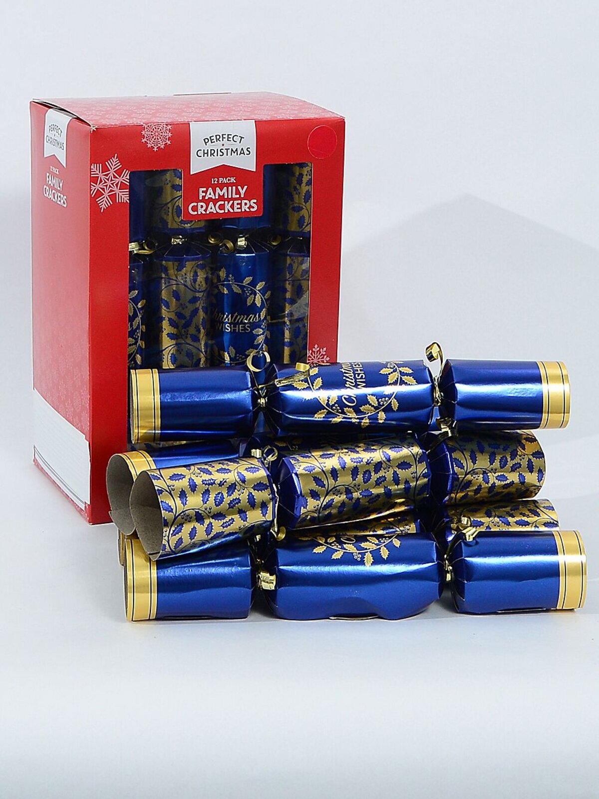 Blue & Gold With Christmas Wishes Holly Vine & Wreath Bon Bons - 12 x 29cm
