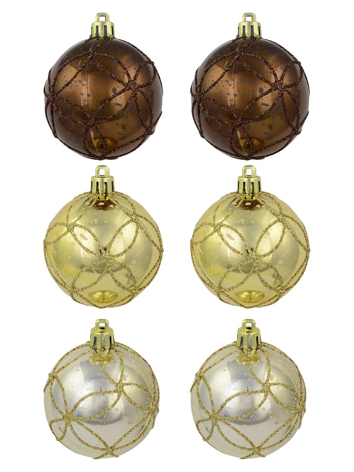 Brown, Gold & Ivory Speckled With Glitter Detail Baubles - 6 x 60mm — image 2