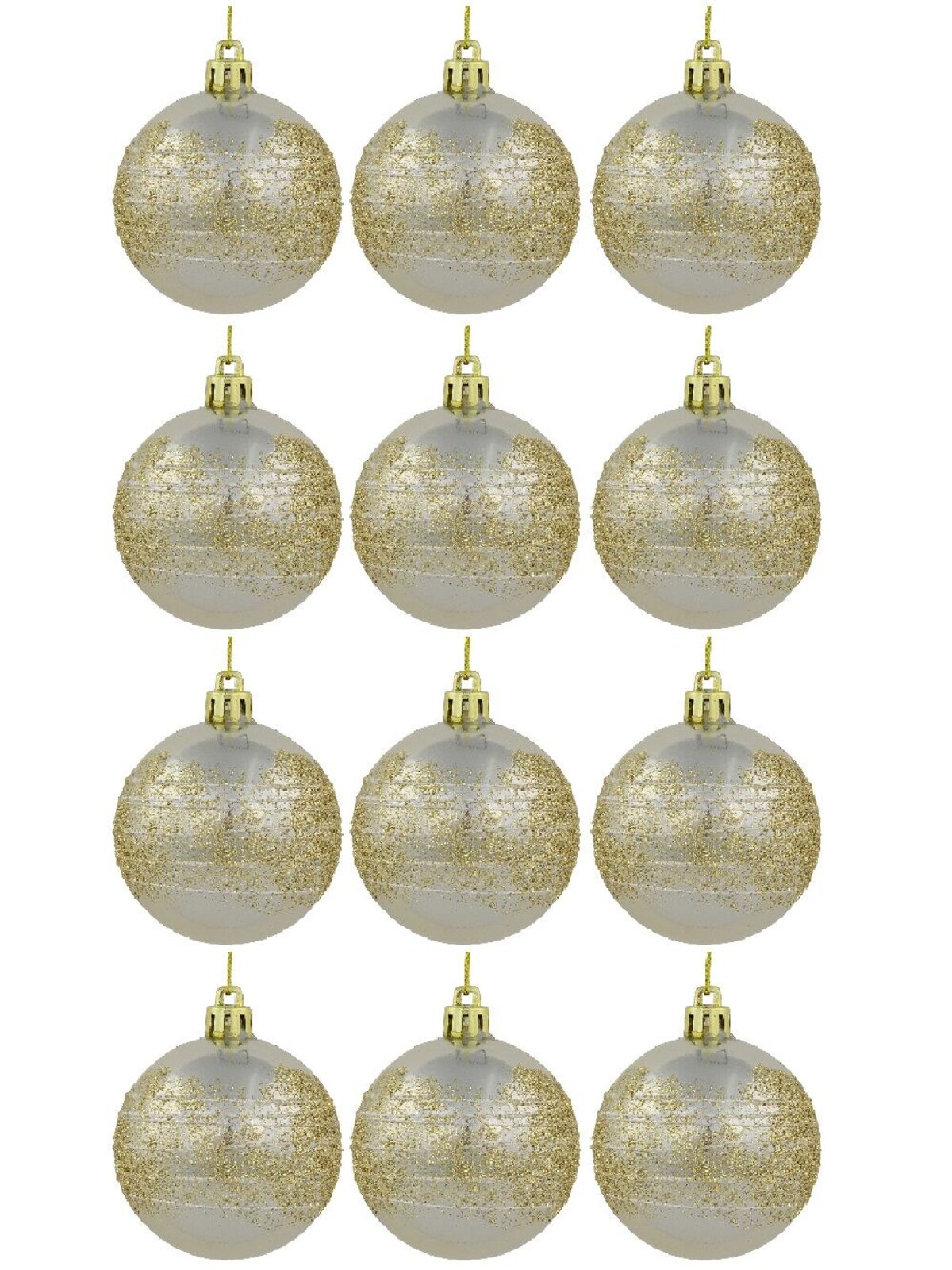 Champagne Pearl Baubles With Gold Glitter & White Stripes - 12 x 60mm — image 2