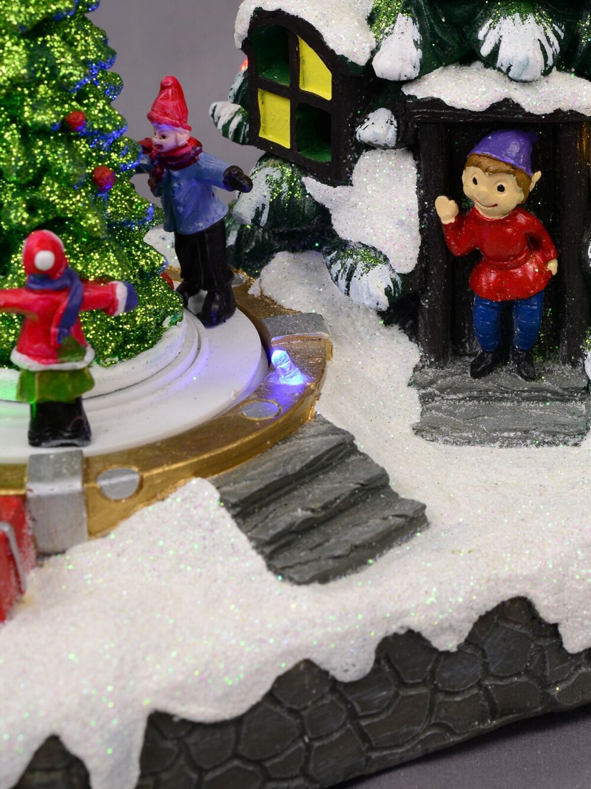 Christmas Tree Scene With Kids & Elf With LED Lights & Animated Tree - 19cm — image 4
