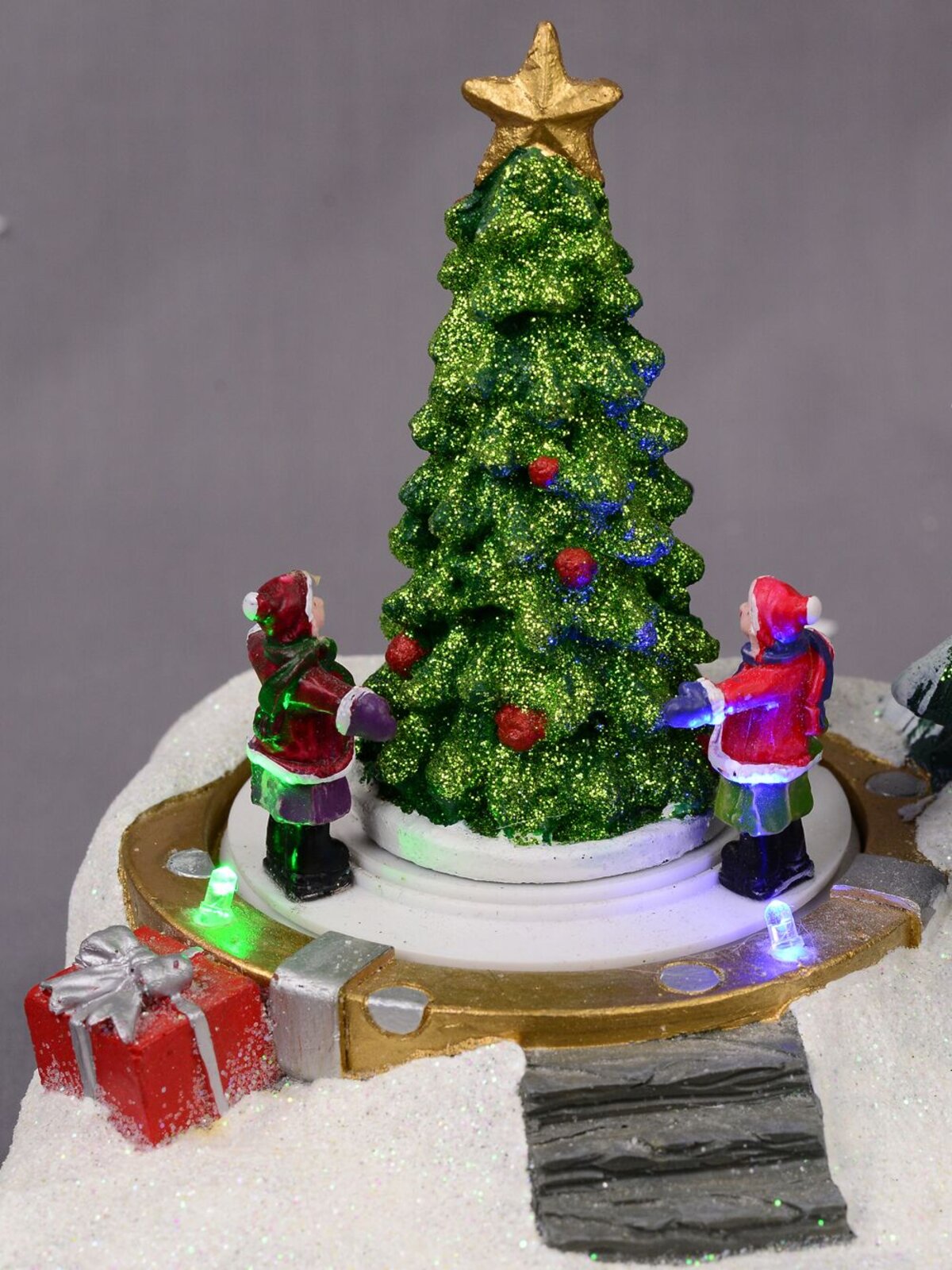 Christmas Tree Scene With Kids & Elf With LED Lights & Animated Tree - 19cm — image 7