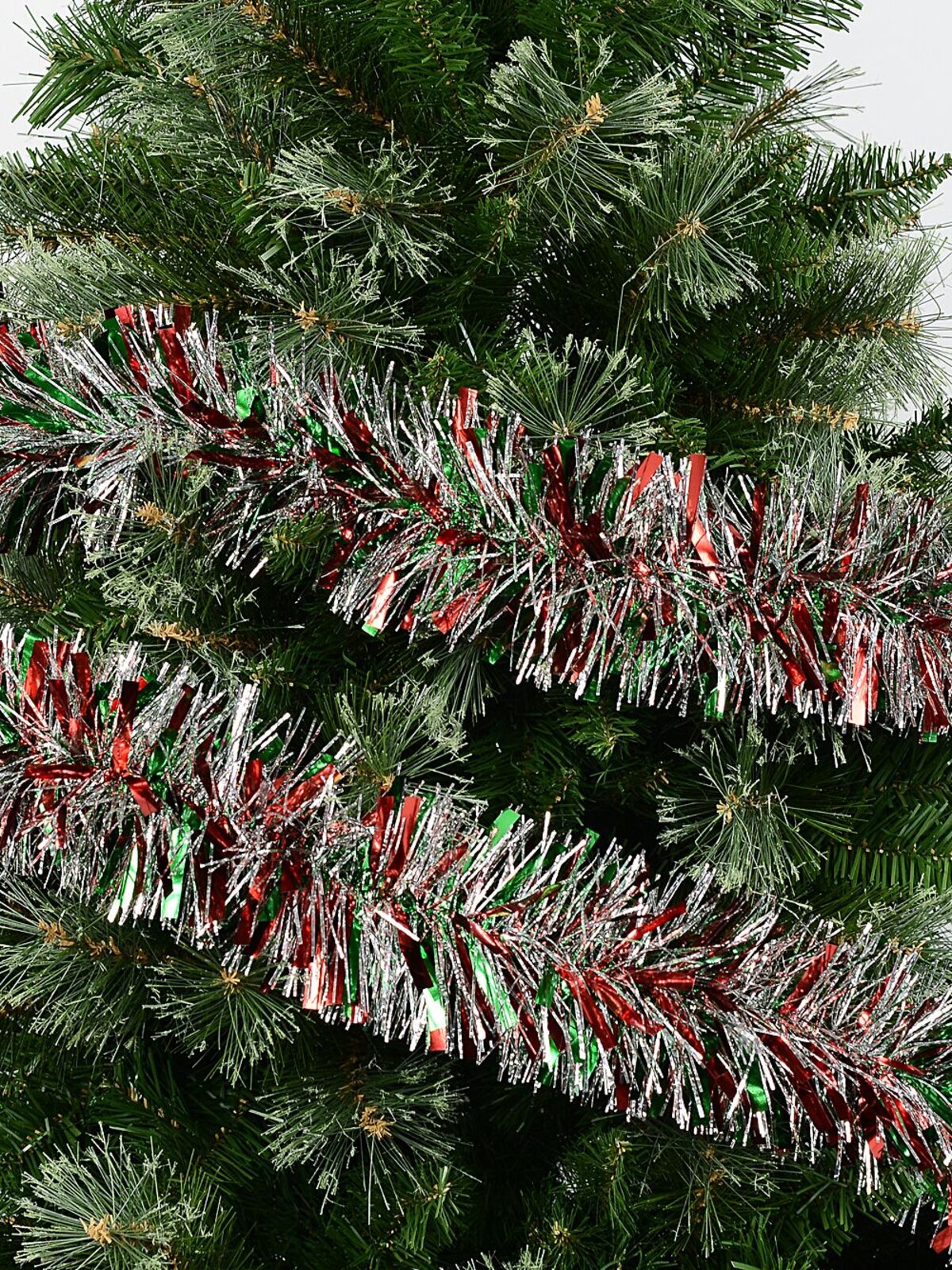 Classic 6ply Red, Green & Silver Thick & Thin Fir Tinsel Garland | 2m x 90mm — image 2