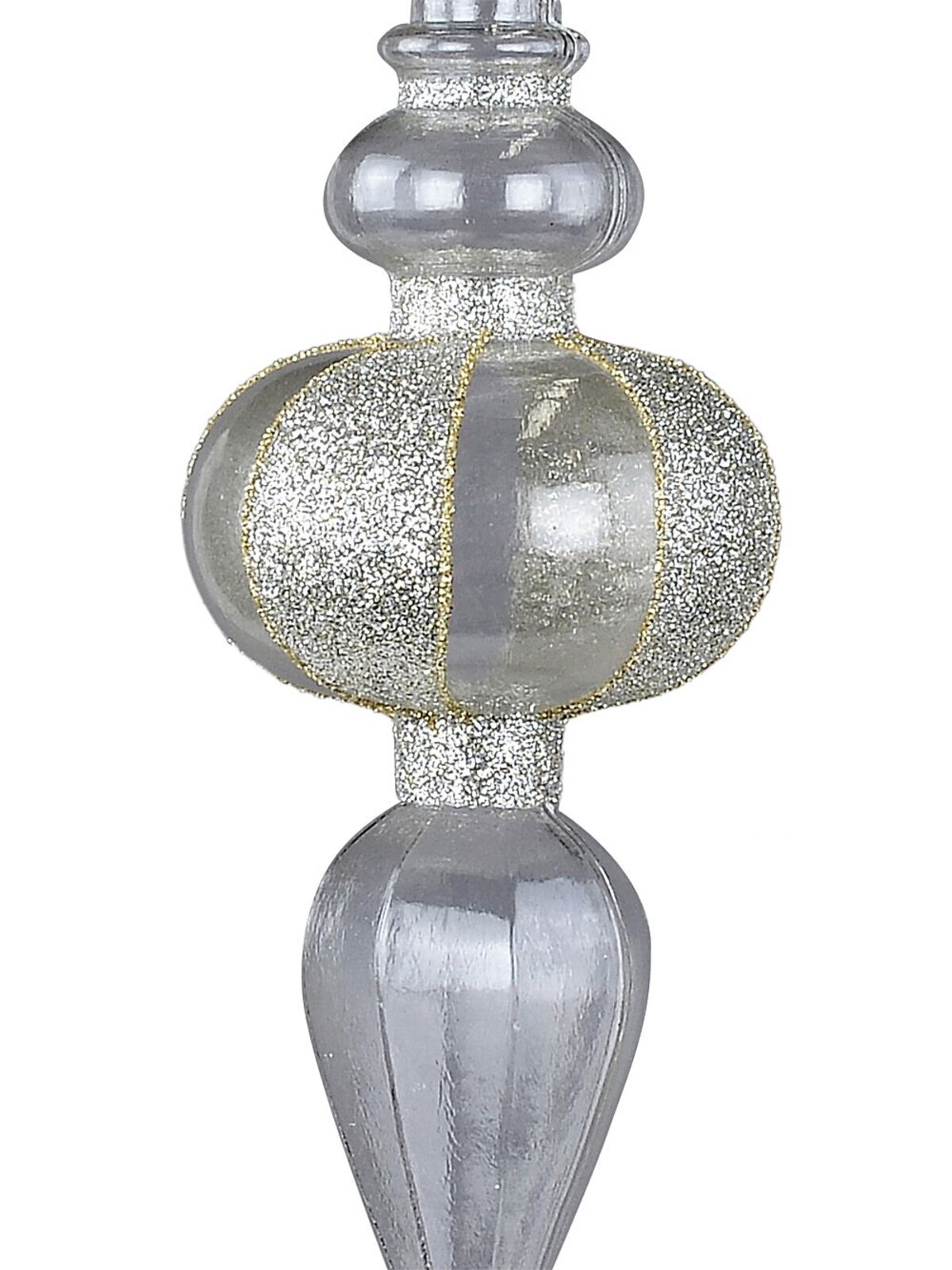 Clear Lustrous Grand Silver Glittered Ball Finial Drop | 24cm — image 3