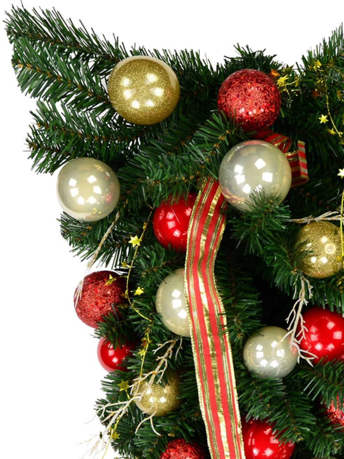 Decorated Red & Gold Bauble, Ribbon & Twigs Pine Teardrop Swag - 90cm — image 2