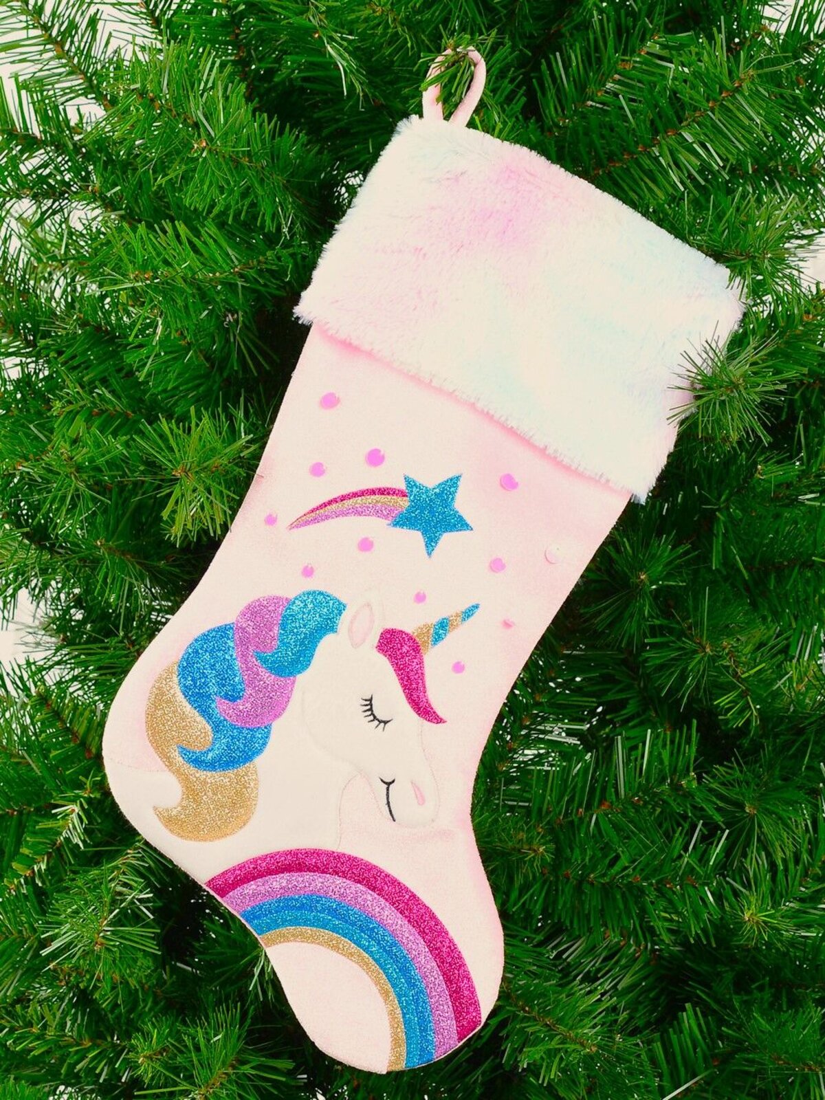 Fabulous Unicorn, Rainbow & Star Applique Velvet Christmas Stocking - 48cm — image 5