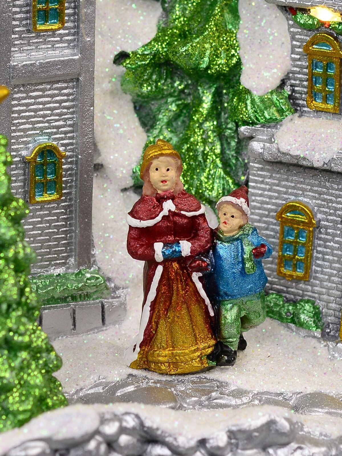 Flying Santa & Reindeer Over Snowy Winter Christmas Village Scene - 38cm — image 8