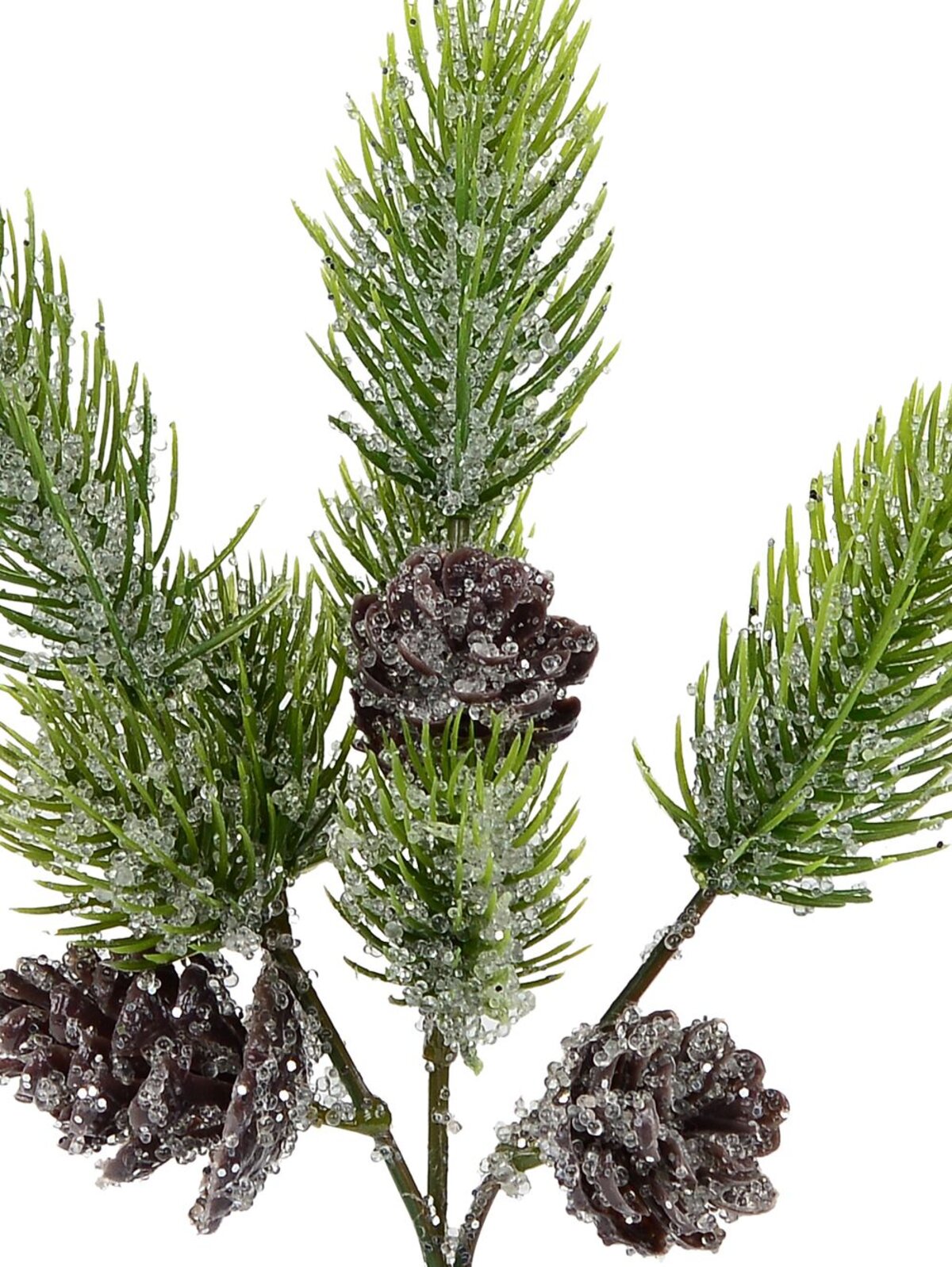 Frosted Pine Cones & Brushes Natural Look Decorative Christmas Pine Pick - 24cm