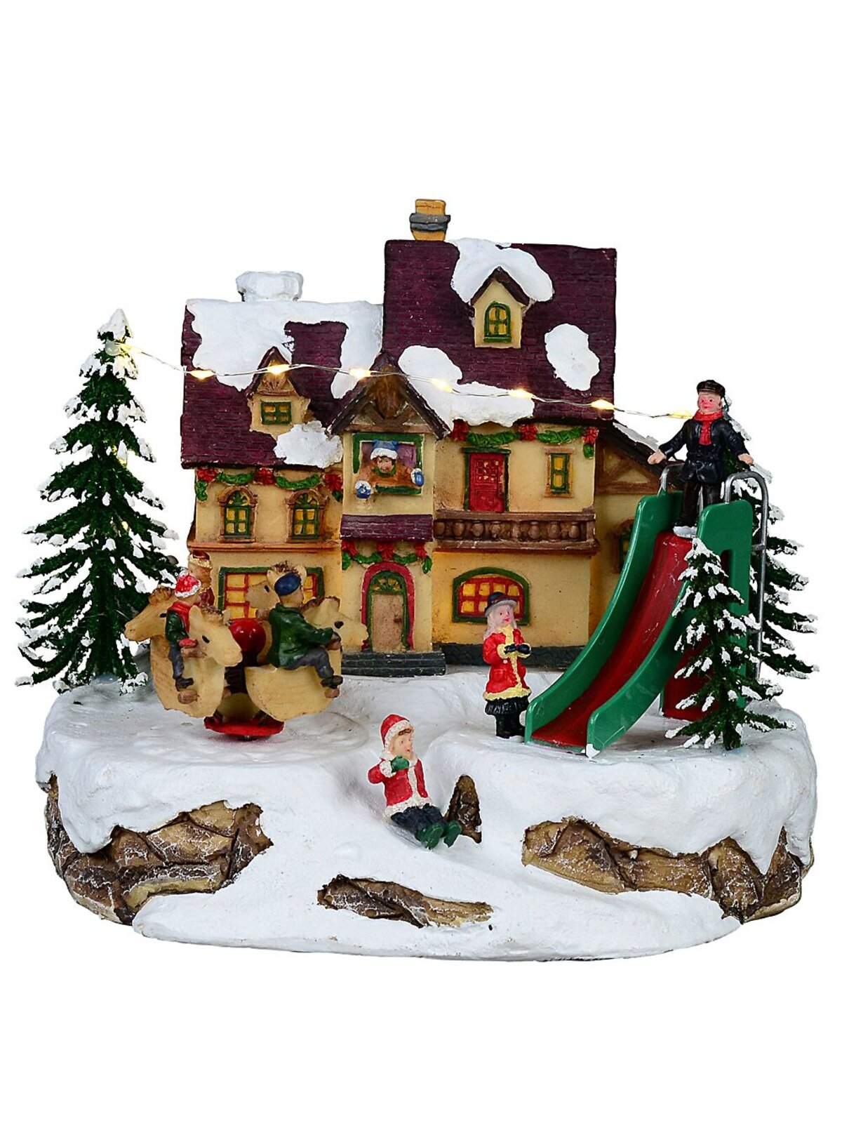 Fun Slide & Merry-Go-Round At Santa's Workshop Christmas Village Scene - 23cm — image 2