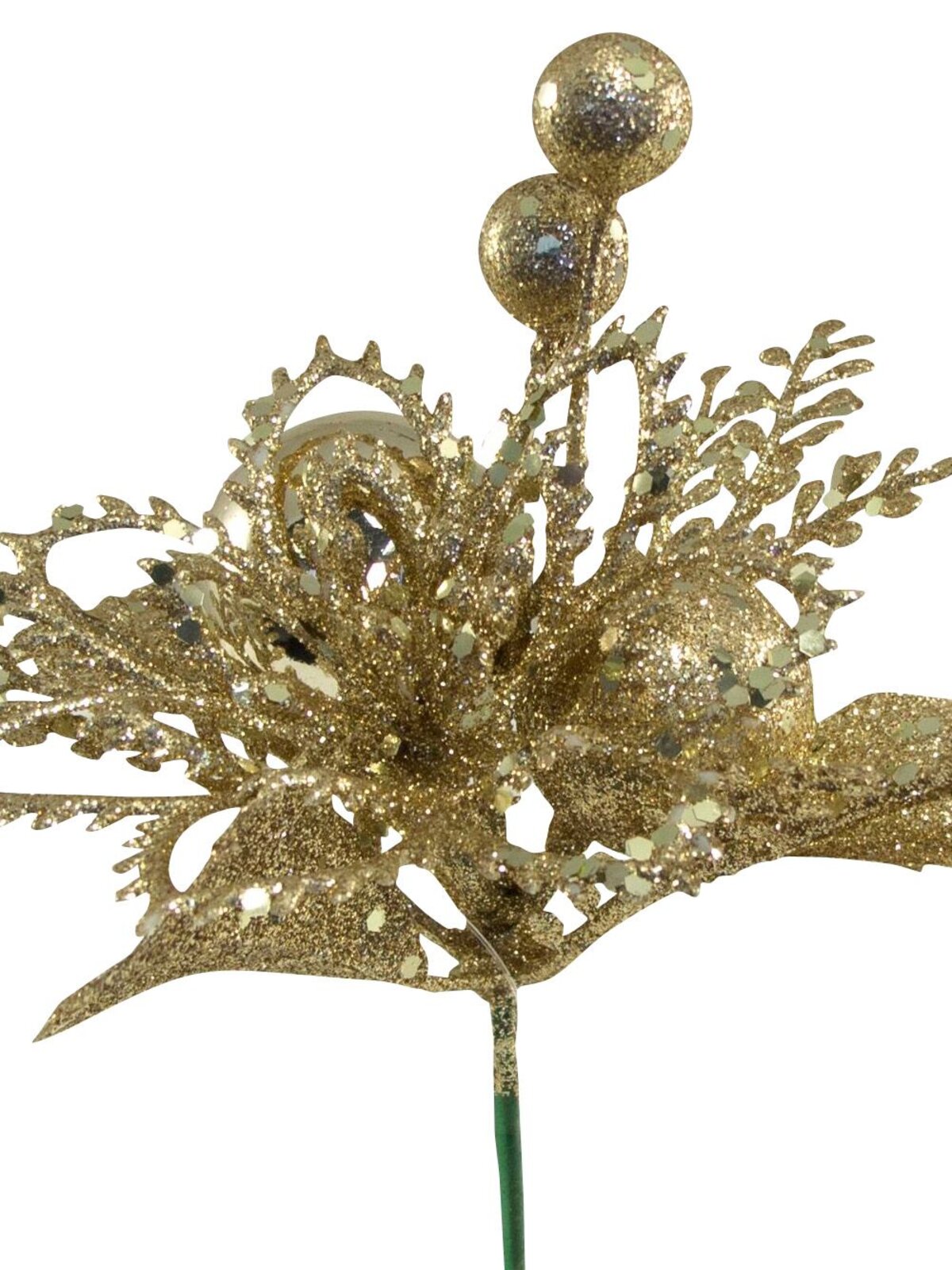 Gold Decorated Poinsettia Decorative Pick - 11cm — image 4