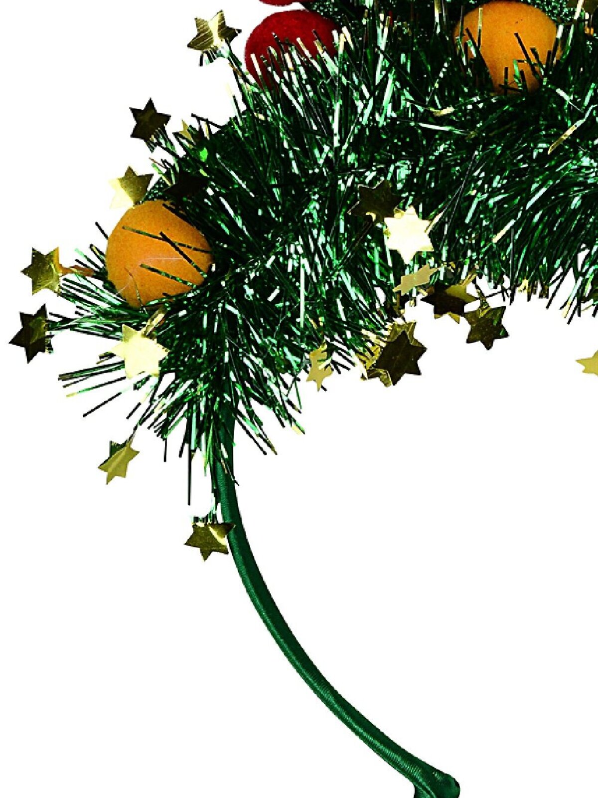 Green Christmas Tree Headband With Tinsel, Star & Poms | One Size Fits Most — image 3