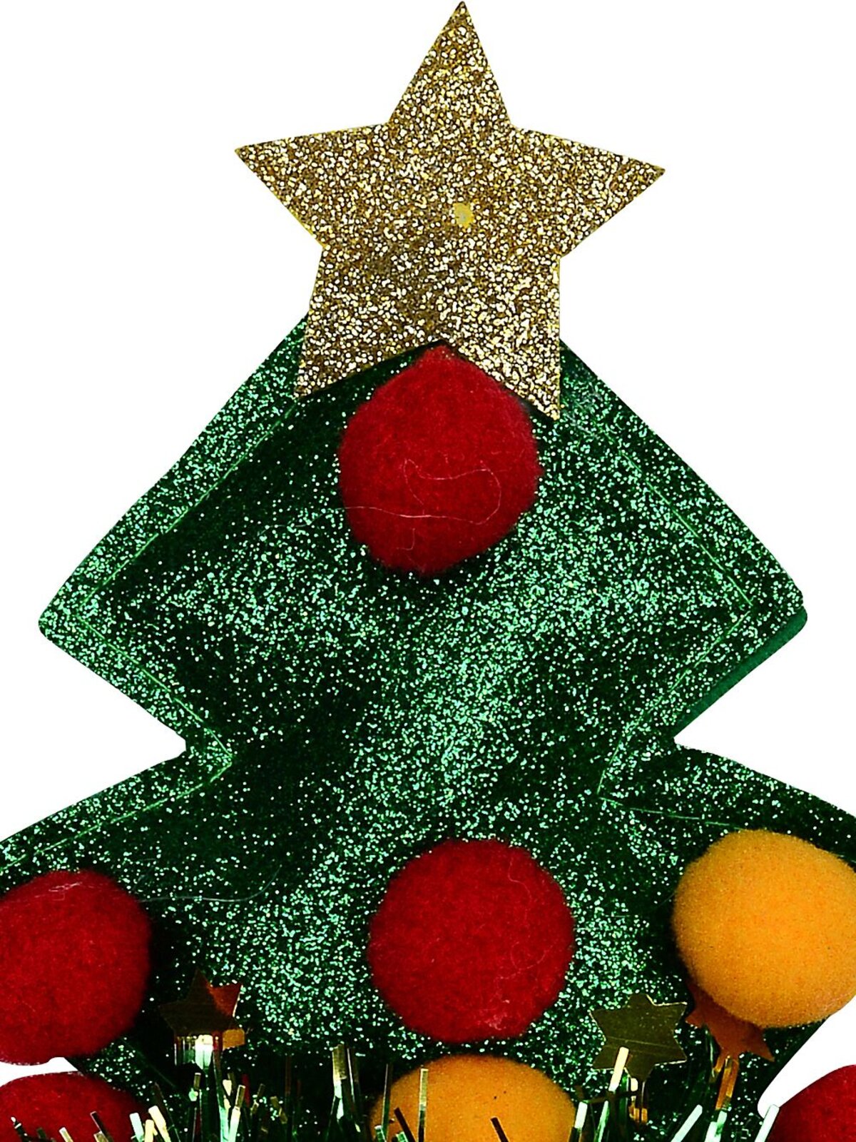 Green Christmas Tree Headband With Tinsel, Star & Poms | One Size Fits Most — image 2