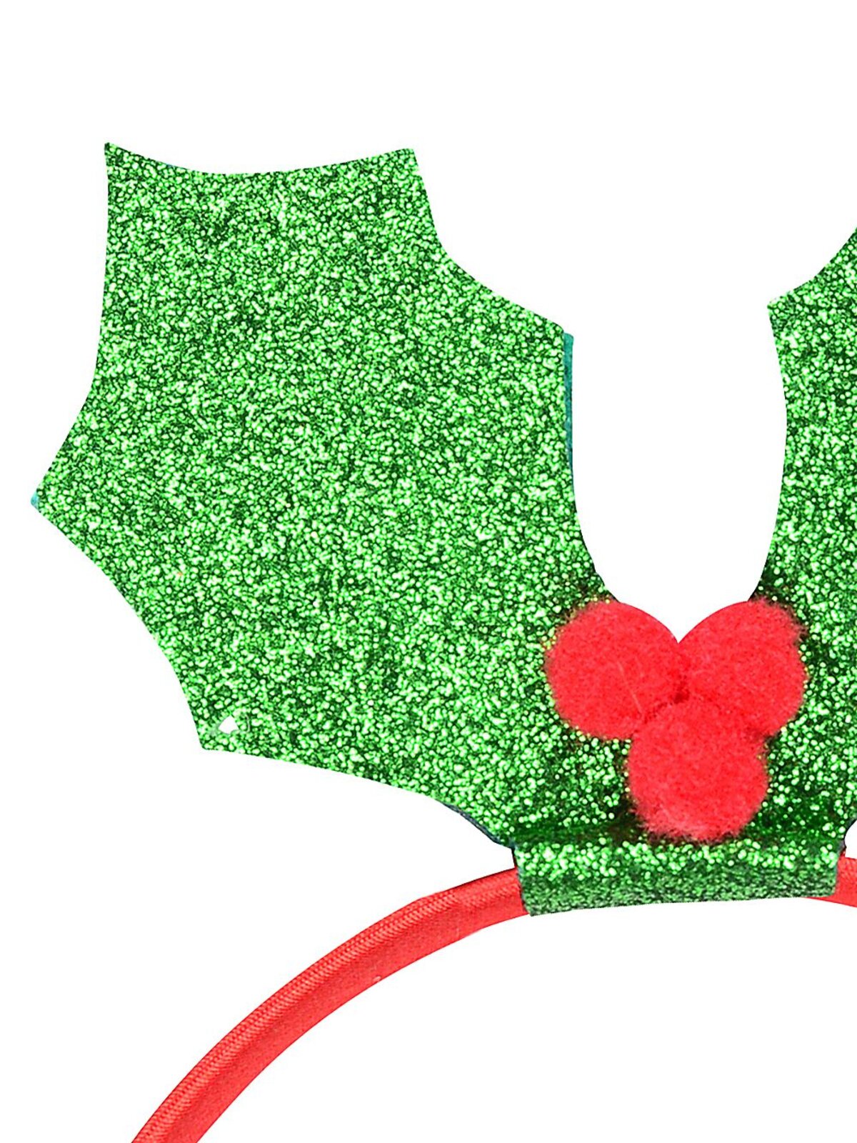 Green Glitter Holly Leaf & Red Berries Christmas Headband | One Size Fits Most — image 2