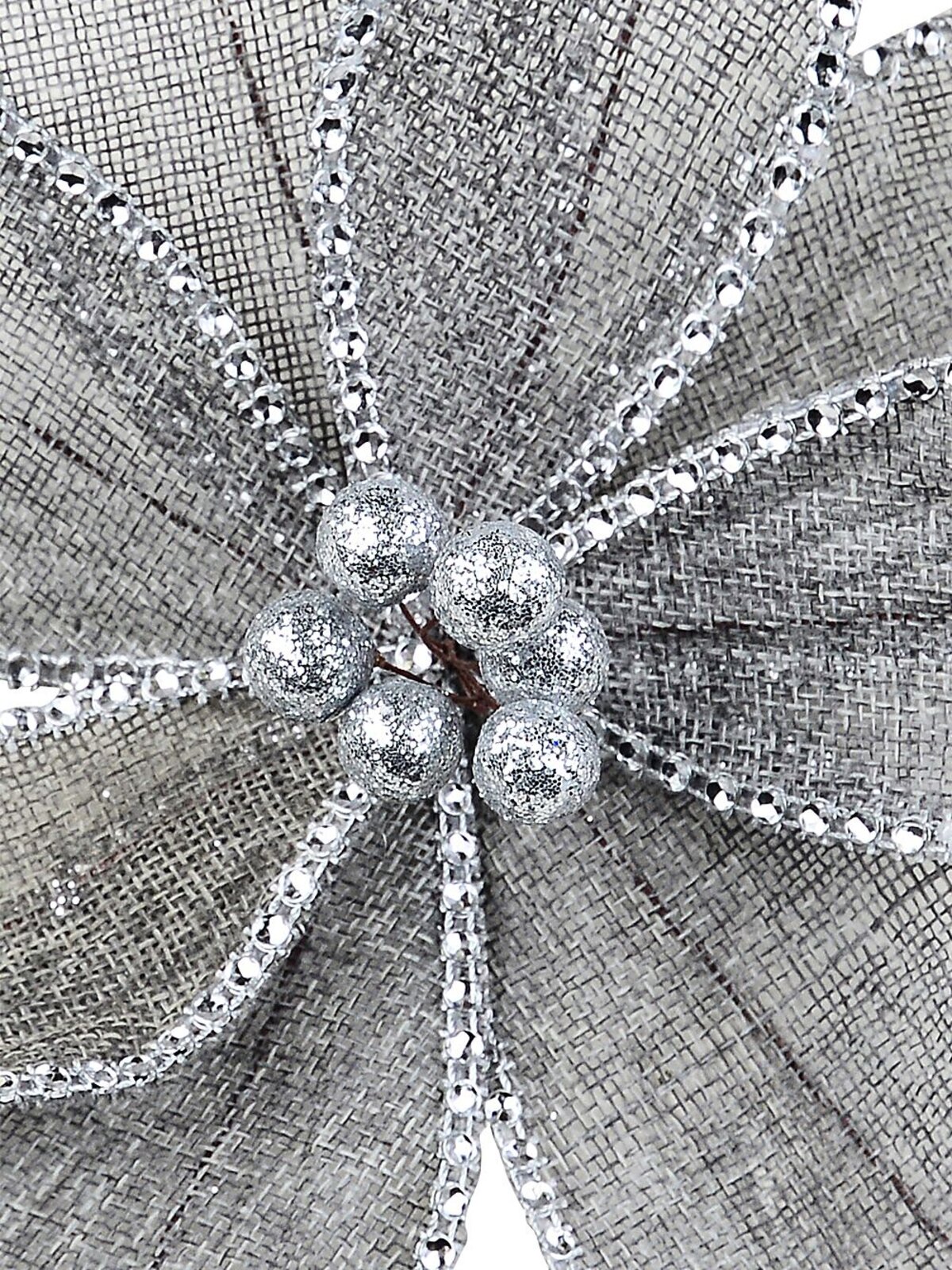 Grey Mesh & Silver Diamante Poinsettia Christmas Tree Clip Pick | 30cm — image 3