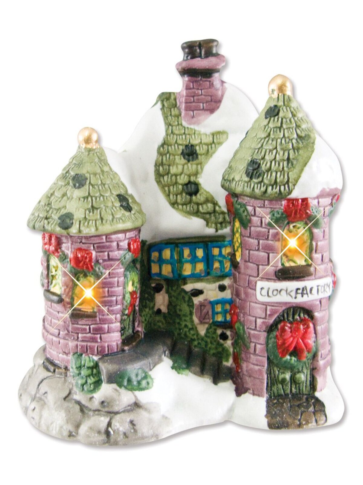 Illuminated 5 House & Church With 9 Figurines Village Scene - 2.6m