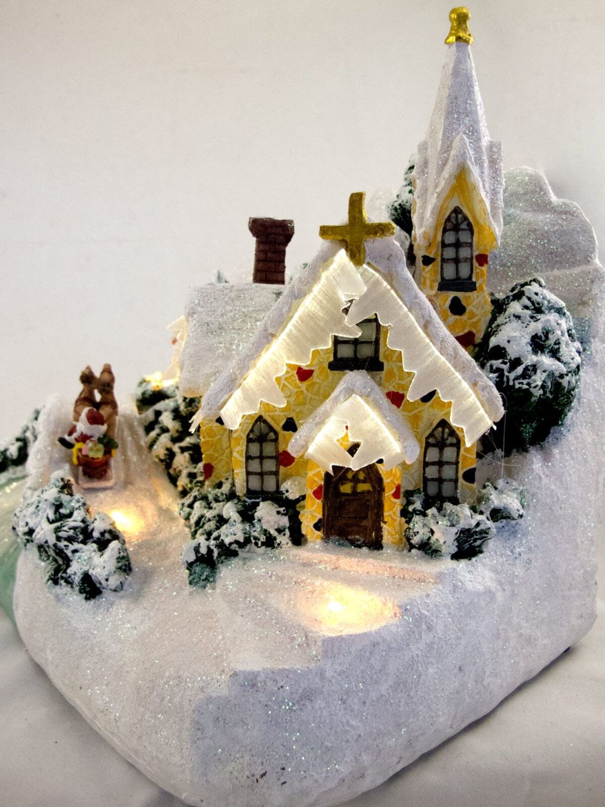 Illuminated & Animated Winter Church Village Scene Ornament - 26cm