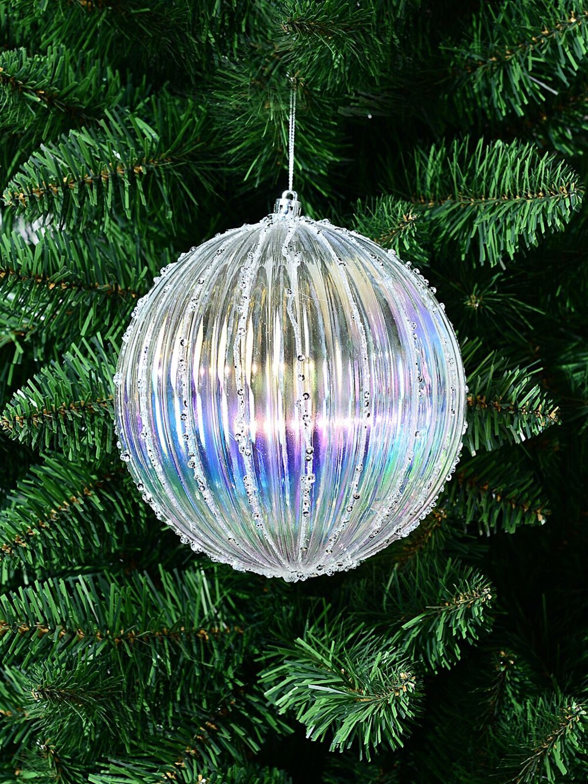 Iridescent Dynamic Grand Pumpkin Ribbed Silver Sequin Bauble | 15cm — image 2
