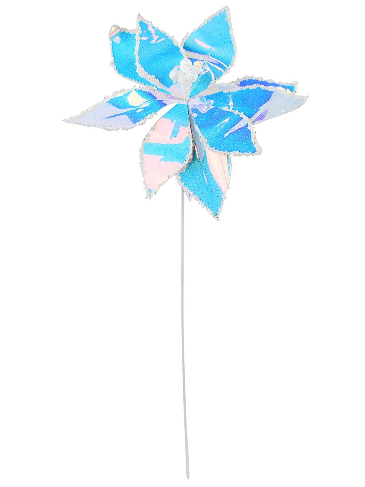 Iridescent Glossy & Sequin Poinsettia Long Christmas Stem | 55cm — image 5