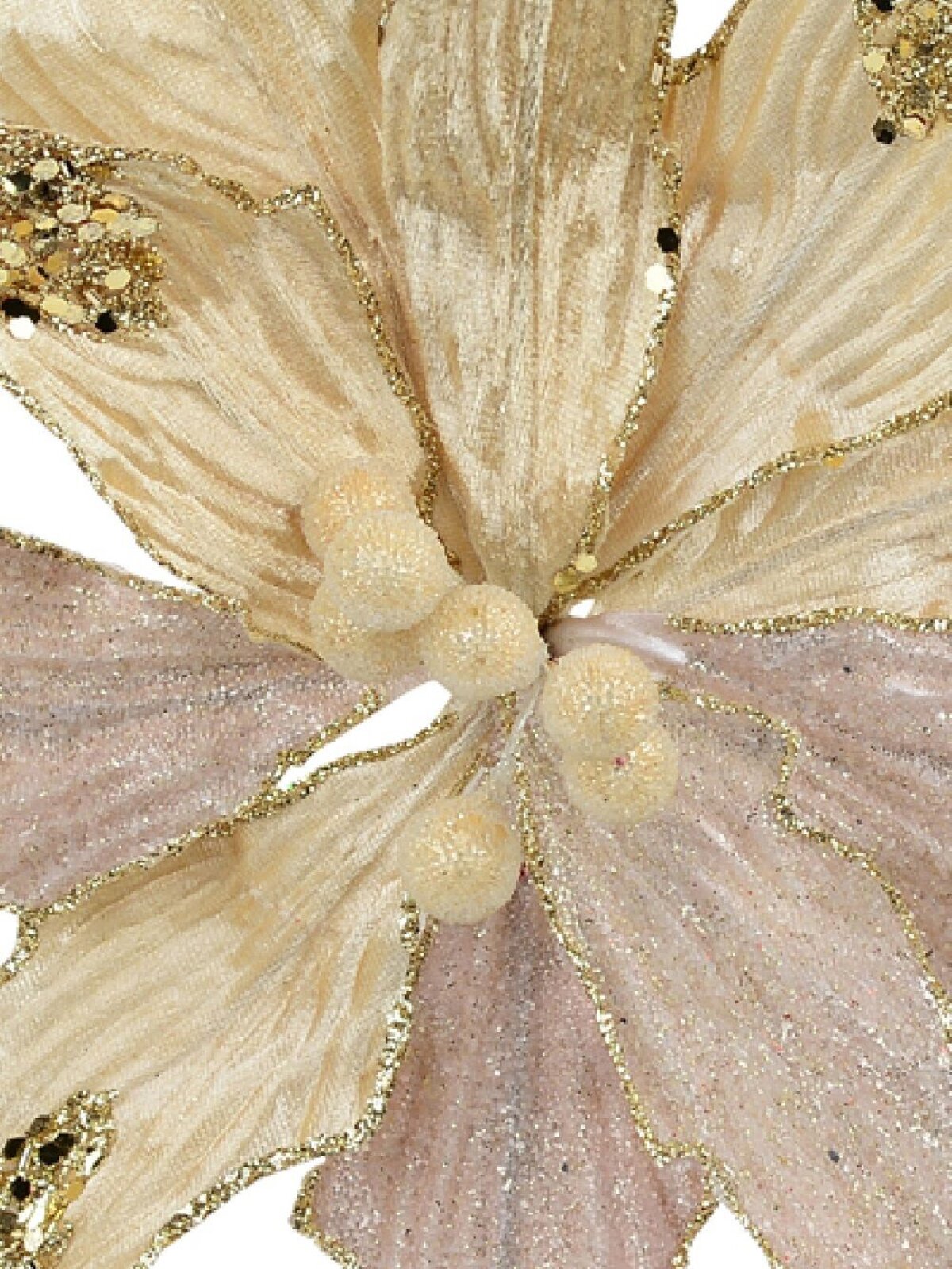 Ivory Velour Sequin & Dew Petals Decorative Christmas Flower Pick - 25cm