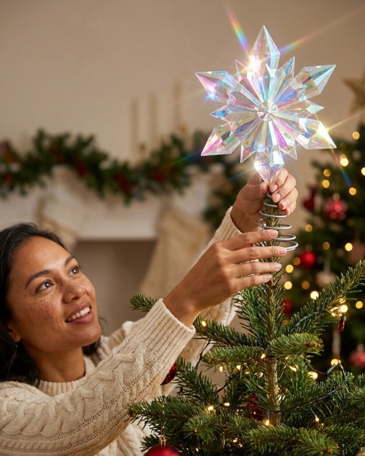 Large Clear Iridescent Star Snowflake Christmas Tree Topper | 32cm — image 4