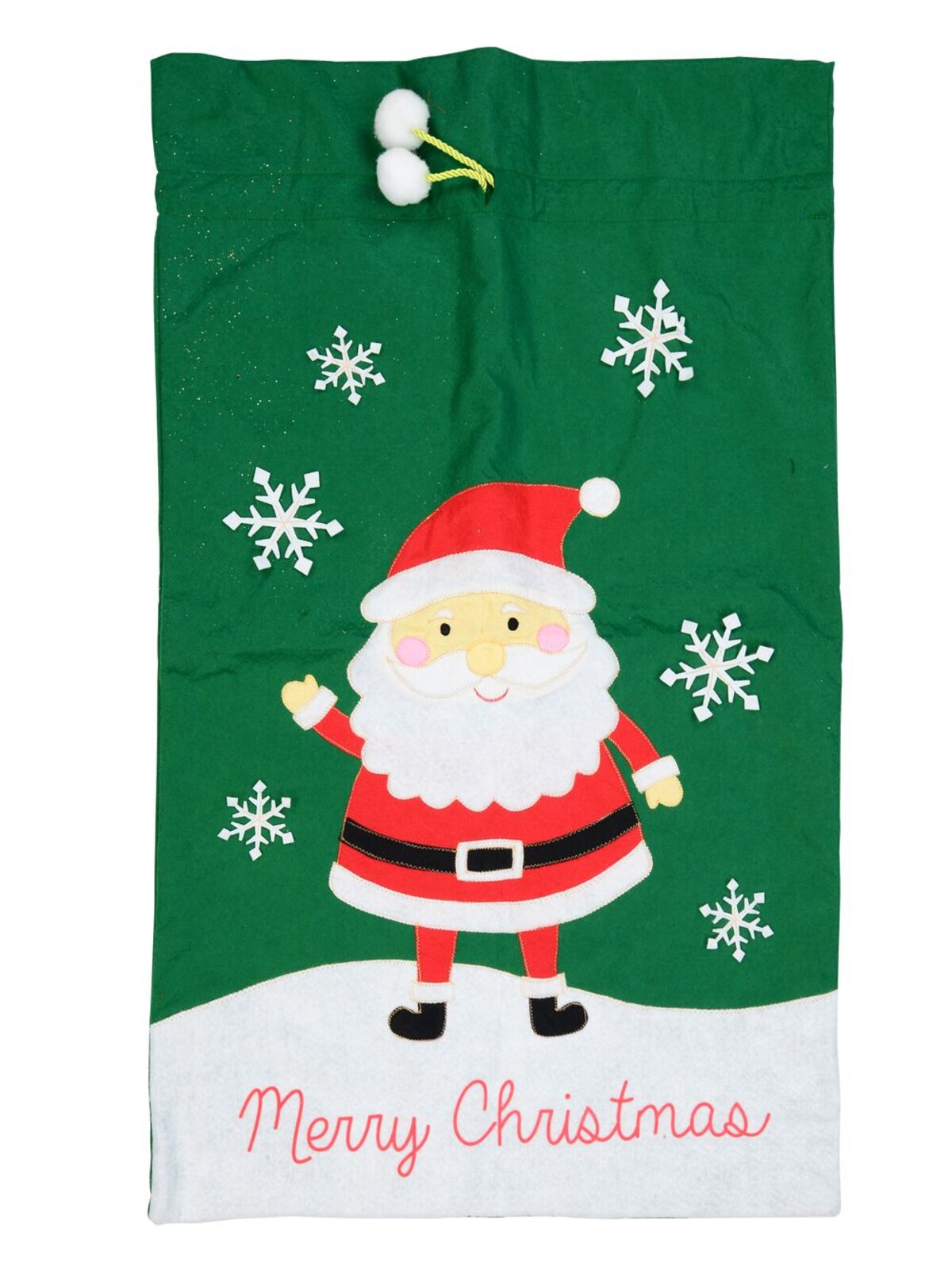 Large Felt Santa Sack With ' Merry Christmas ' Happy Santa & Snowflakes - 1m