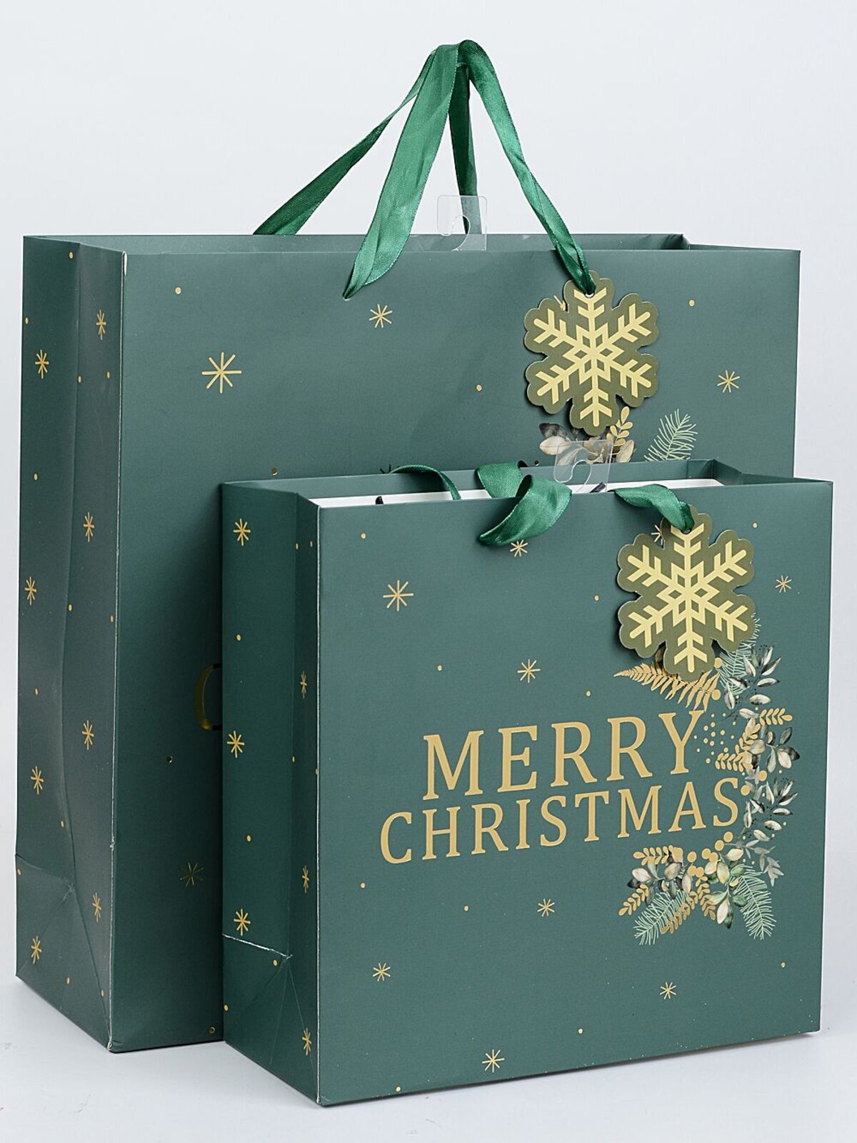 Large Green Merry Christmas & Foliage Gift Bag With Gold Foil | 35cm — image 3