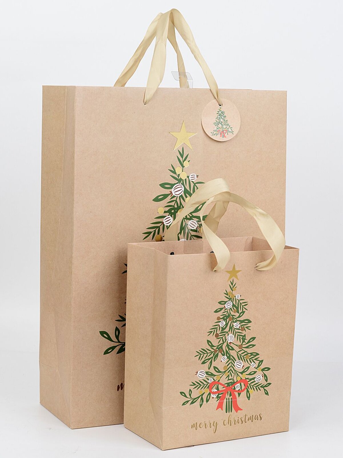 Large Natural Kraft Christmas Tree Gift Bag With Gold Foil | 42cm — image 3