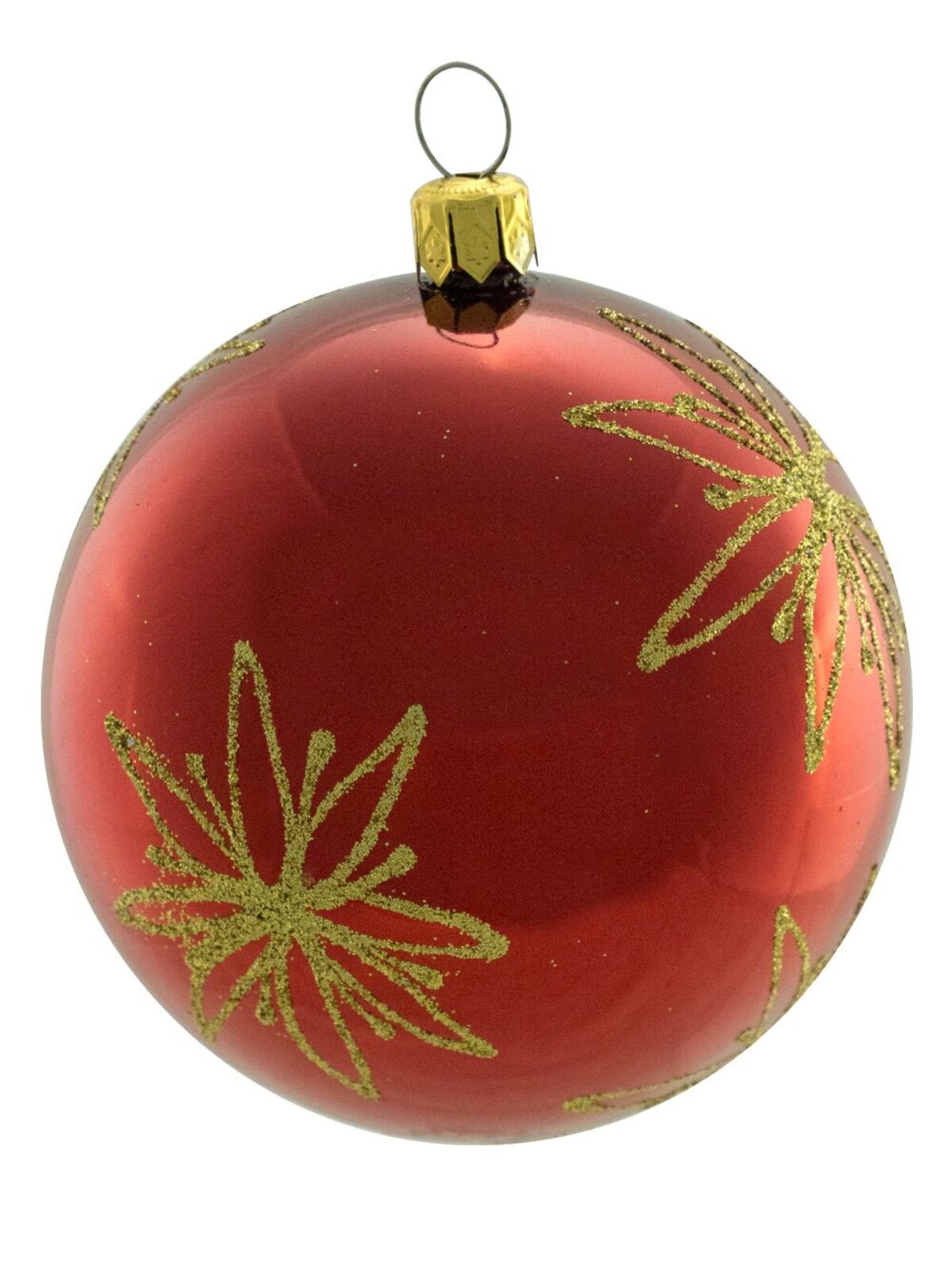 Metallic Red Baubles With Gold Glittered Patterns - 4 x 80mm