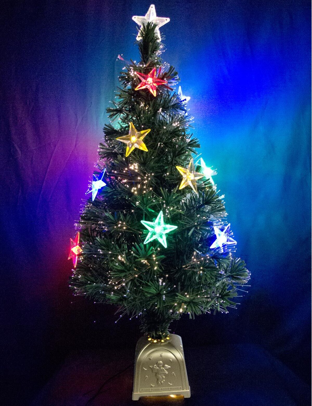 Multi Colour With LED Star Decorations Fibre Optic Tree - 1.2m — image 2