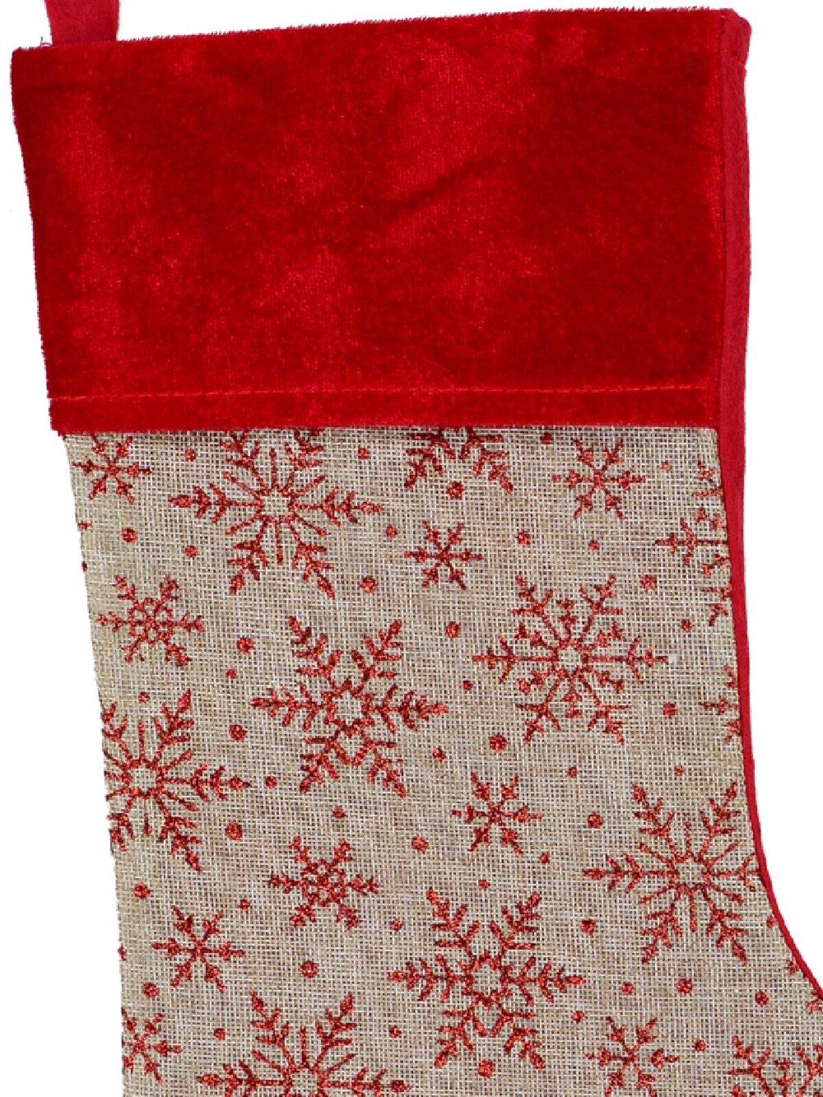 Natural Burlap With Glittered Snowflakes Pattern Christmas Stocking - 42cm — image 2