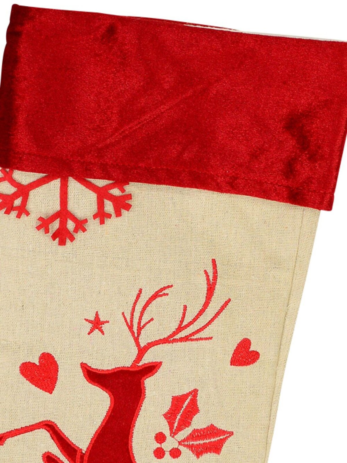 Natural Burlap With Merry Christmas & Deer Design Christmas Stocking - 42cm — image 2