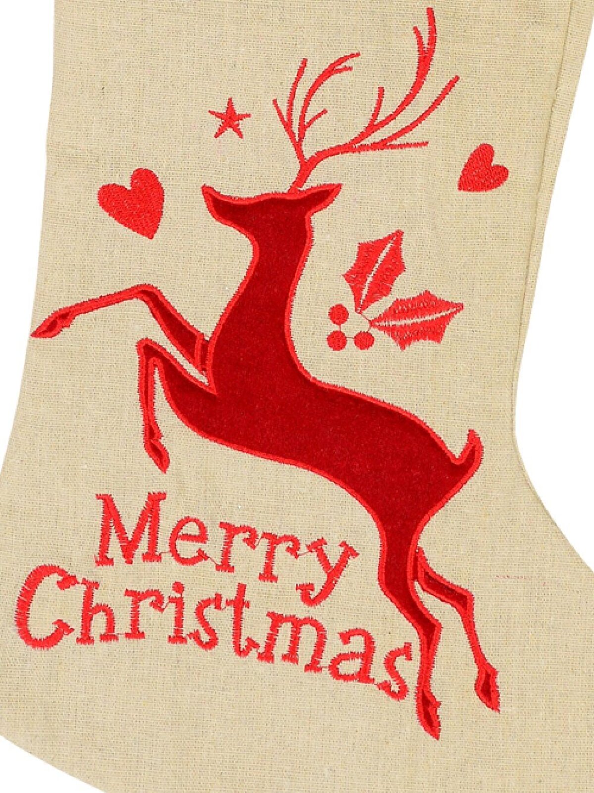 Natural Burlap With Merry Christmas & Deer Design Christmas Stocking - 42cm — image 3