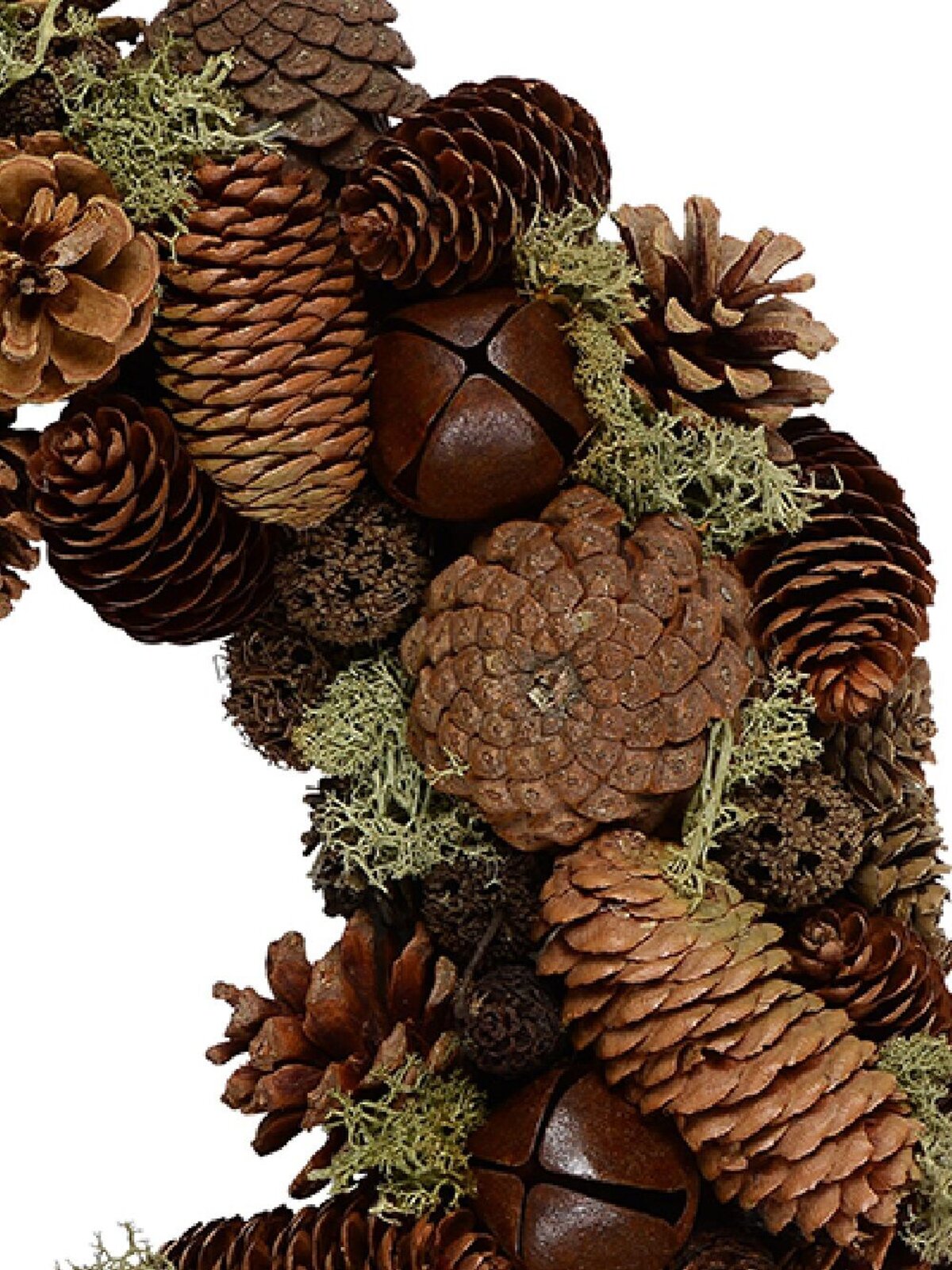 Natural Christmas Wreath With Assorted Pine Cones, Moss & Bells - 32cm — image 3