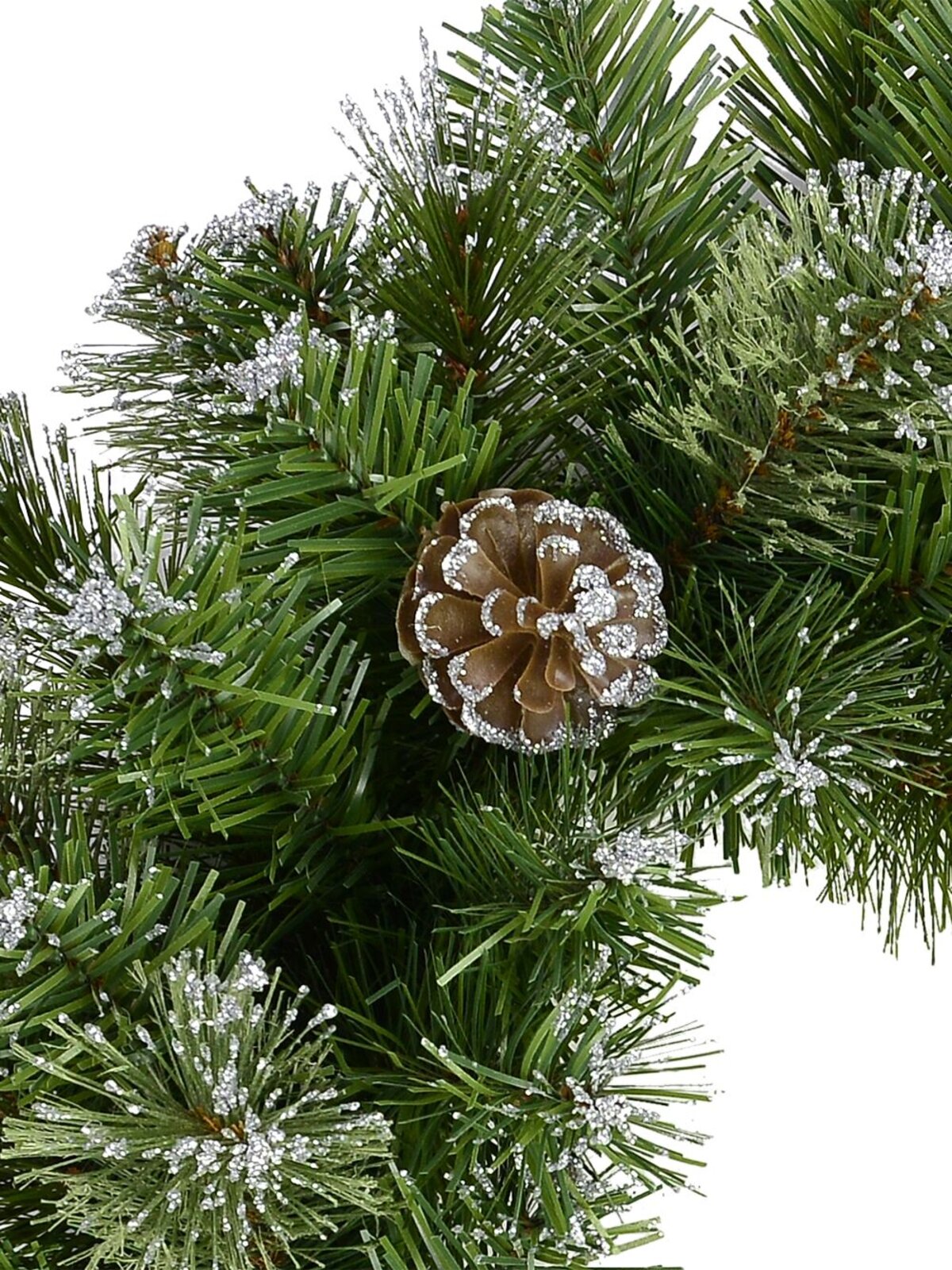 Natural Look Pine Wreath With Pine Cones & 84 Silver Glitter Tips - 36cm