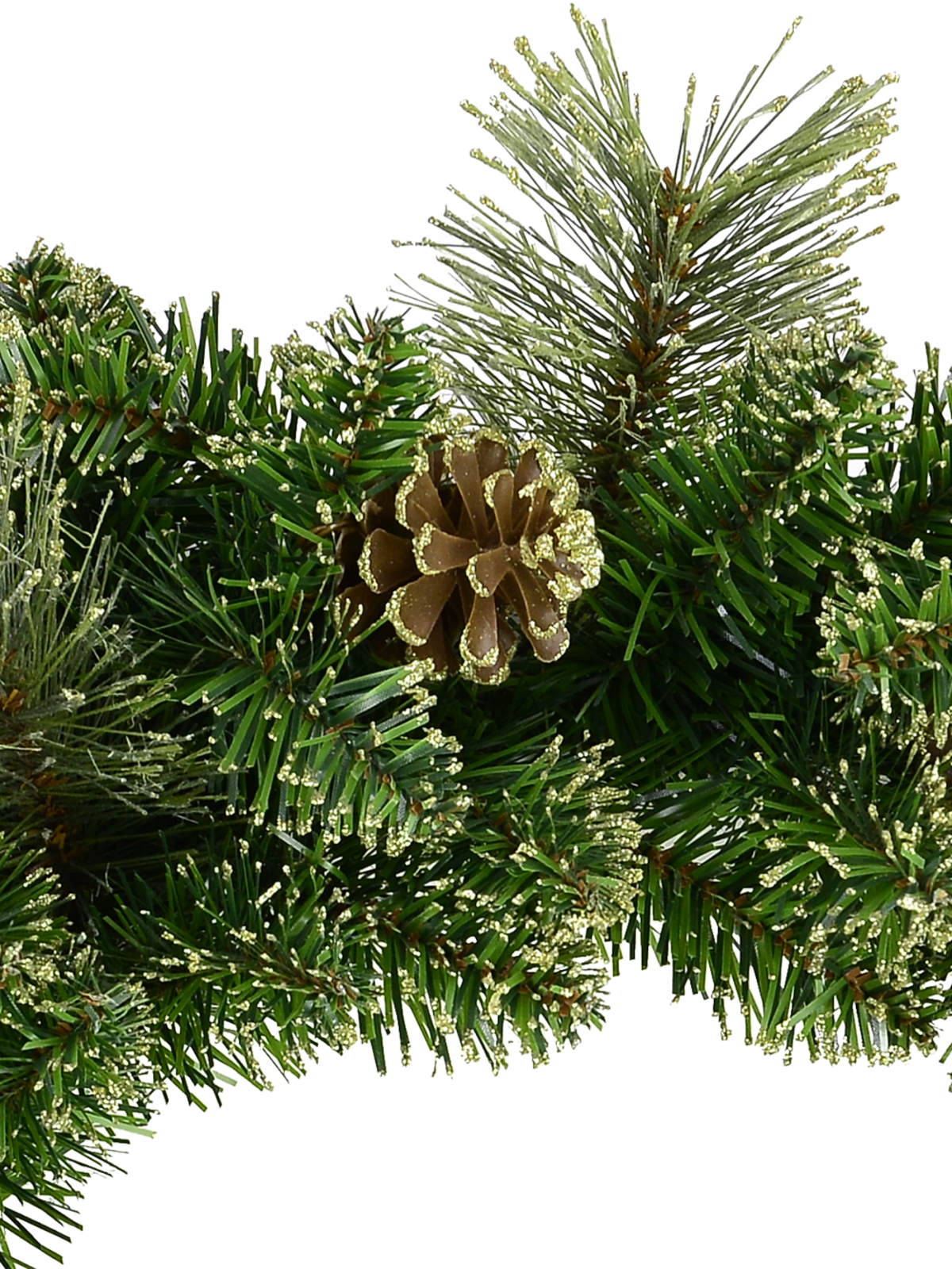 Natural Look Pine Wreath With Pine Cones & 94 Gold Glitter Tips - 36cm