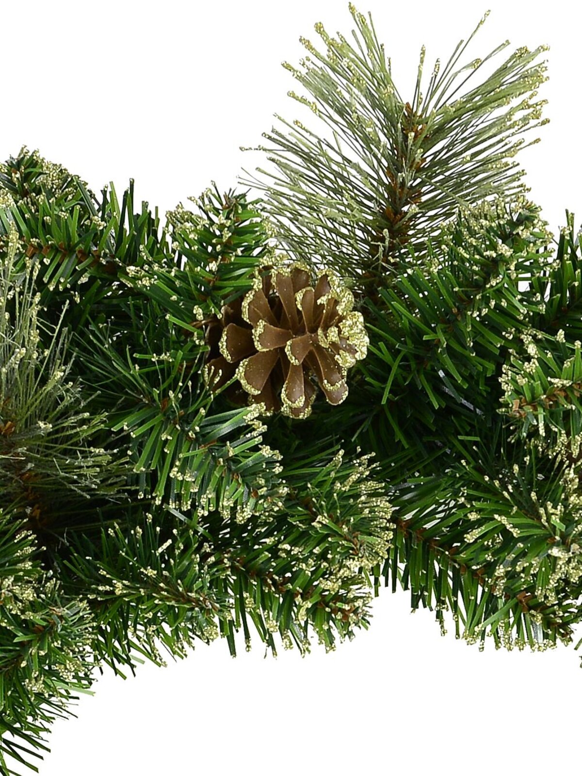 Natural Look Pine Wreath With Pine Cones & 94 Gold Glitter Tips - 36cm