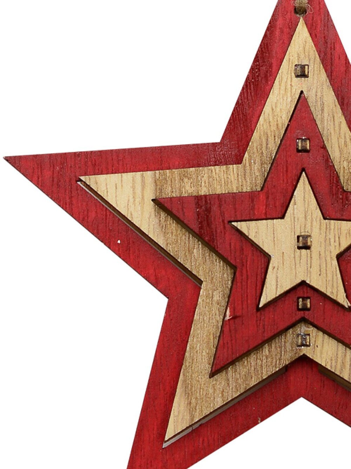 Natural & Red Layered Wood Star Christmas Tree Hanging Decoration - 15cm — image 3