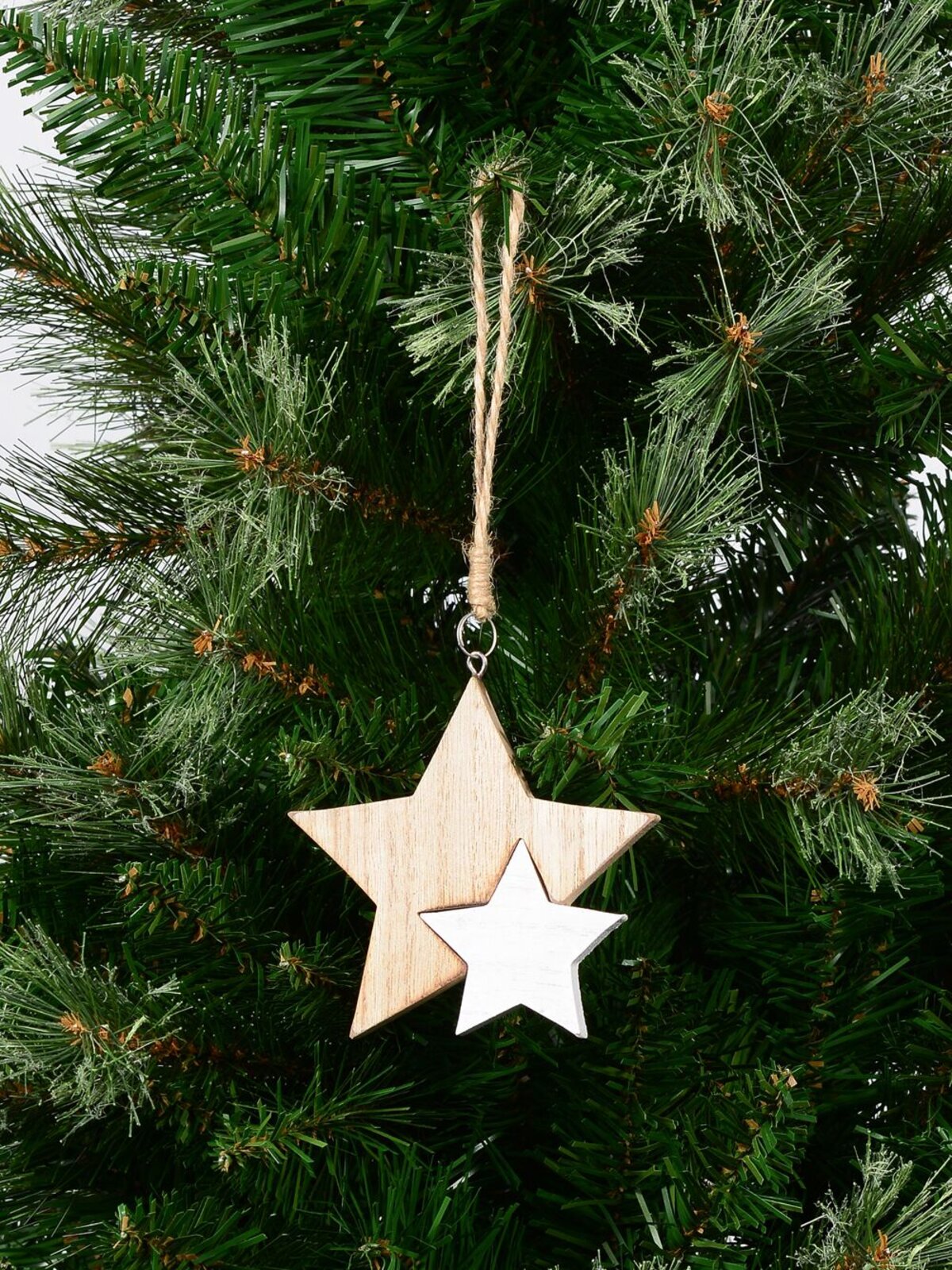 Natural & White Wooden Stars Christmas Tree Hanging Decoration - 10cm — image 3