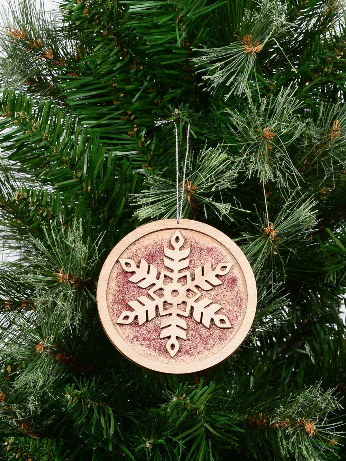Natural Wood Snowflake Medallion Christmas Tree Hanging Decoration - 12cm — image 3
