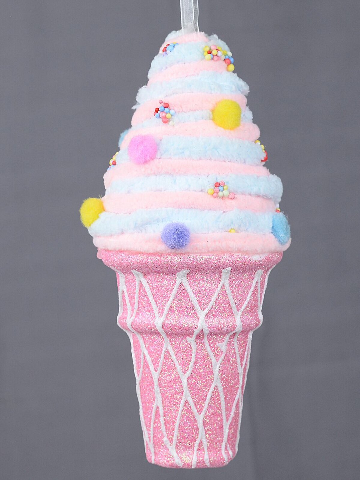 Pink & Blue 3D Ice Cream Swirl & Cone Whimsical Statement Ornament | 20cm — image 3