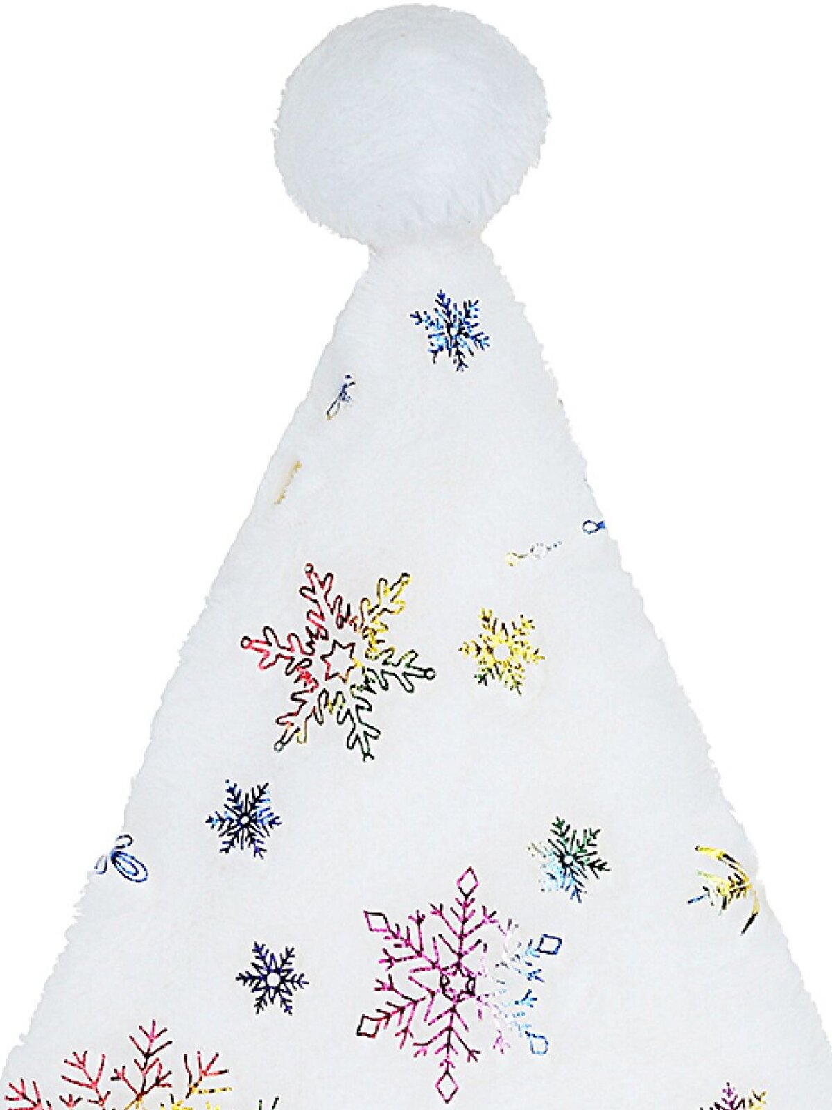 Plush White Santa Hat Metallic Rainbow Snowflakes | One Size Fits Most — image 4