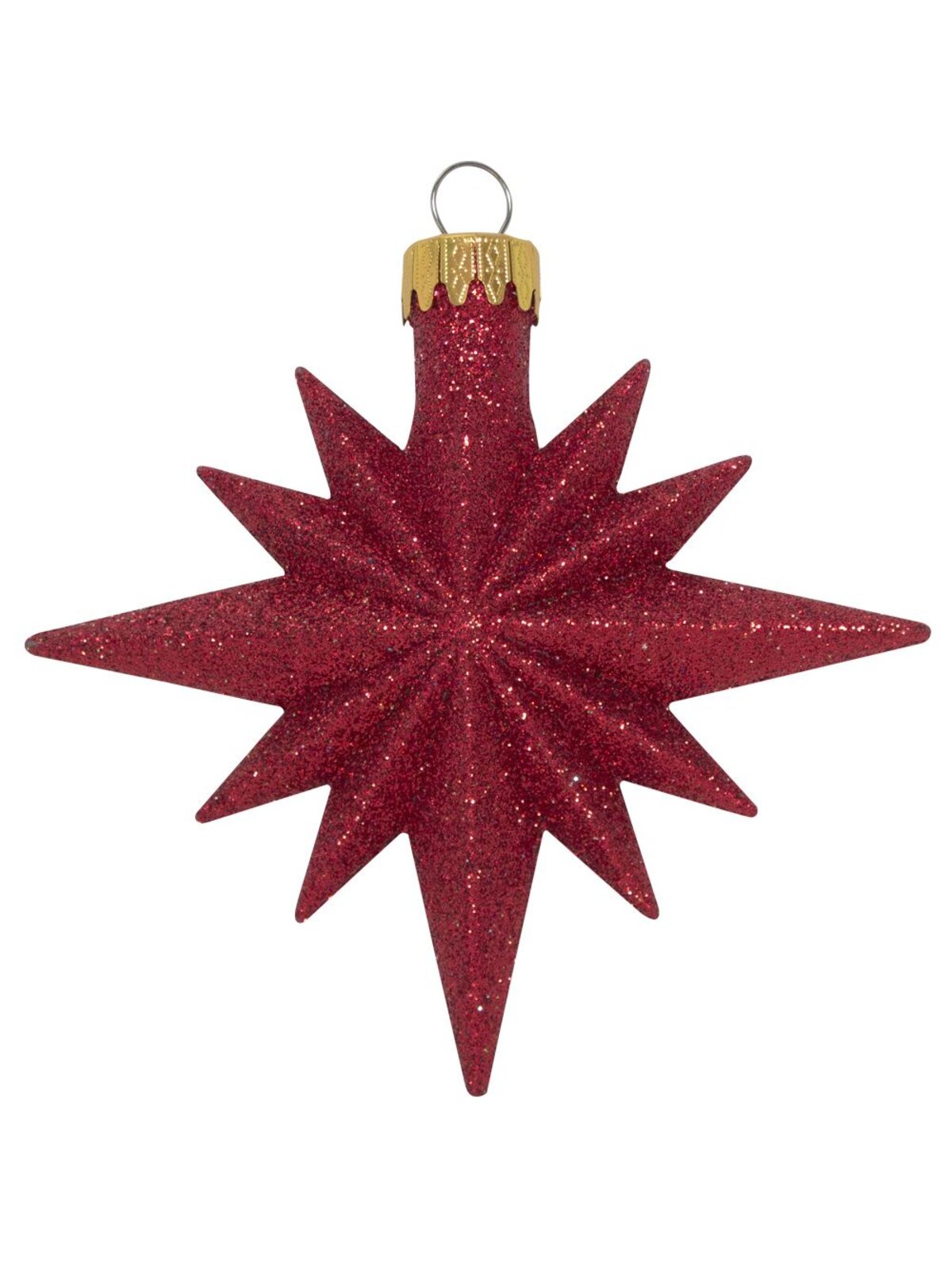 Red & Gold Glittered 12 Point Star Decorations - 4 x 11cm — image 2