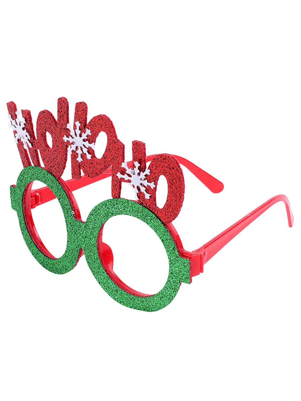 Red & Green Glitter Ho Ho Ho Novelty Glasses | One Size Fits Most — image 2