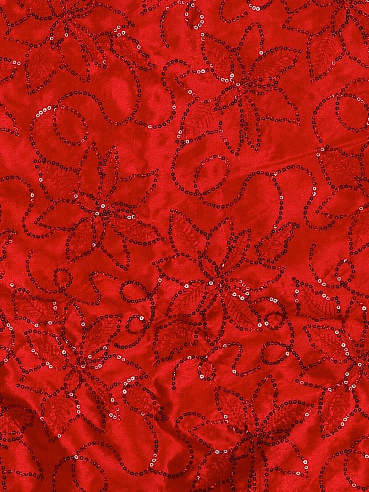 Red Organza With Red Velvet Trim & Silver Cord Christmas Tree Skirt - 1.2m